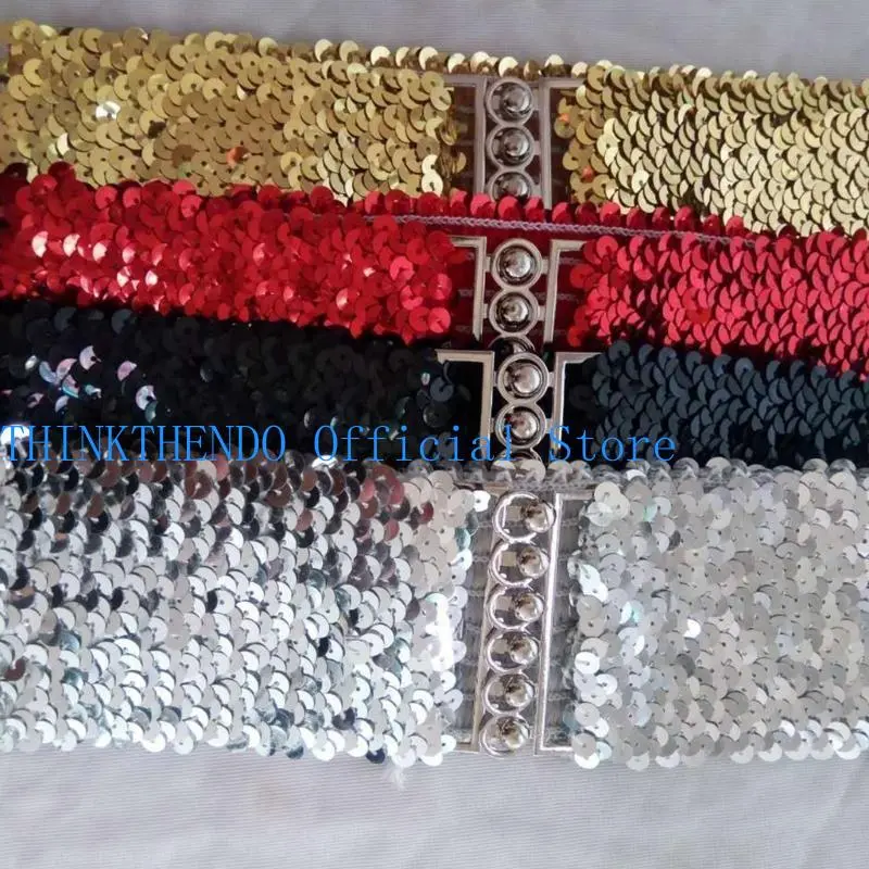 39BB Nightclub Waist Belt Shinning Full Sequins Belt for Woman Jeans Formal Dress