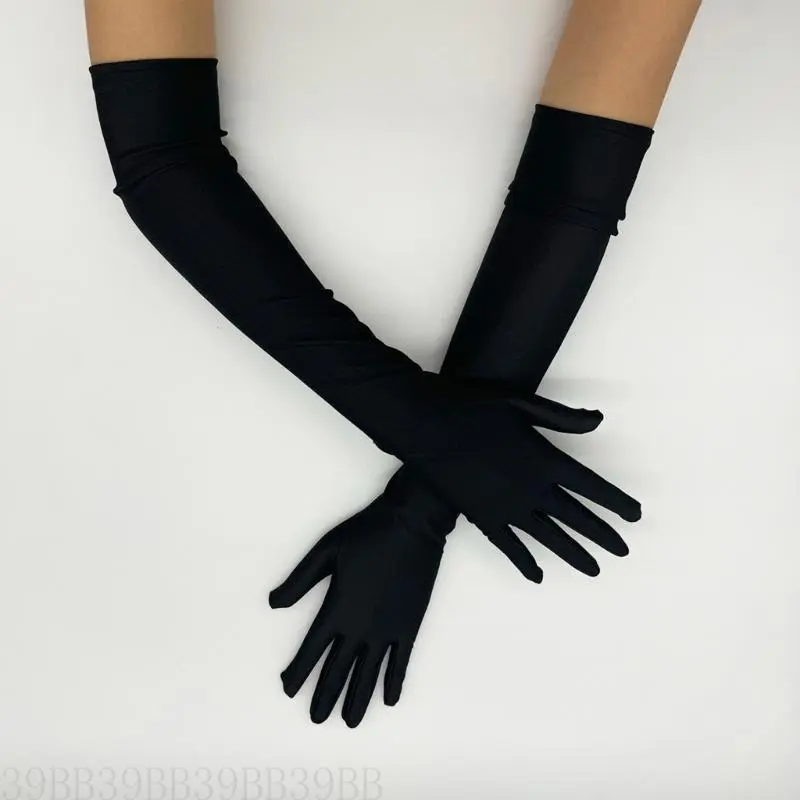 39BB Satined Gloves for Wedding Ceremony Simple Elbow Gloves Formal Occasion Gloves Banquet Long Gloves for 1920s Costume