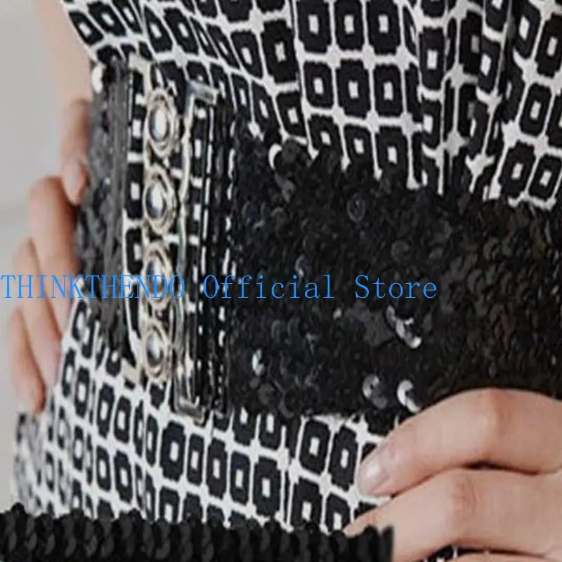 39BB Nightclub Waist Belt Shinning Full Sequins Belt for Woman Jeans Formal Dress