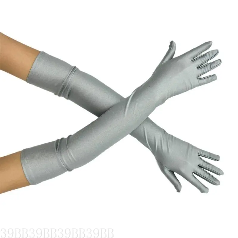 39BB Satined Gloves for Wedding Ceremony Simple Elbow Gloves Formal Occasion Gloves Banquet Long Gloves for 1920s Costume
