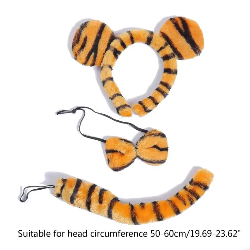 39BB Cosplay Plush Tiger Ears Shape Hairhoop Bowtie and Tail Suit Kids Fancy Costume Novelty Supplies for Halloween Party