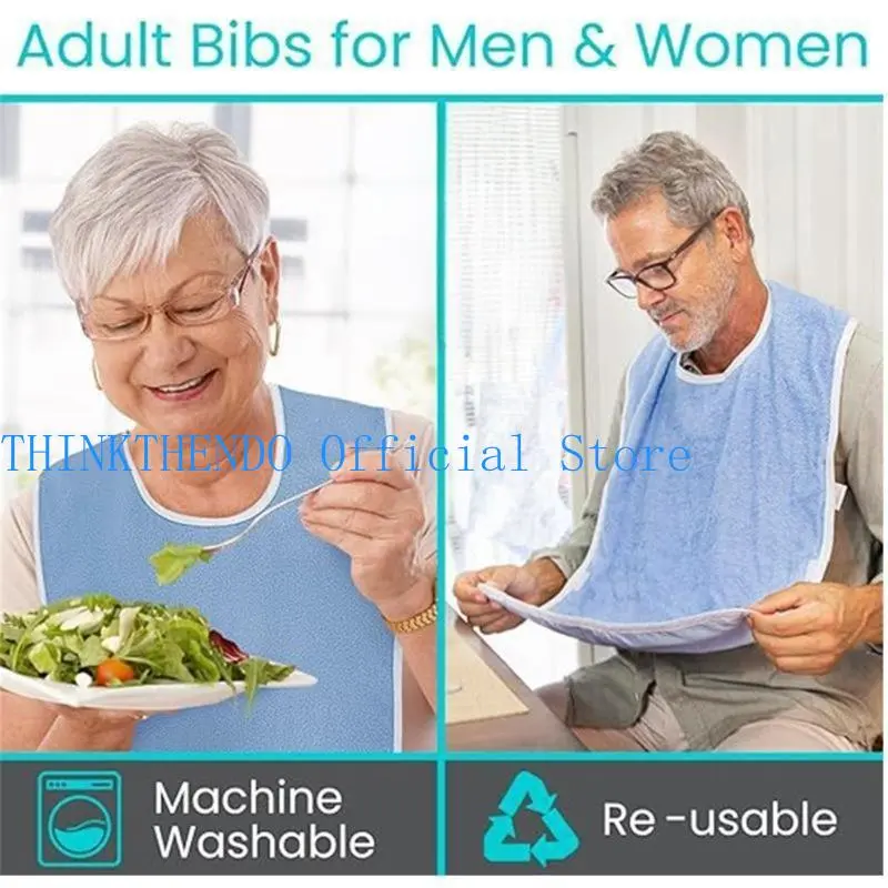 652F Reusable Washable Adult Apron With Crumb Catcher Eating Clothing Protectors for Elderly Large Size