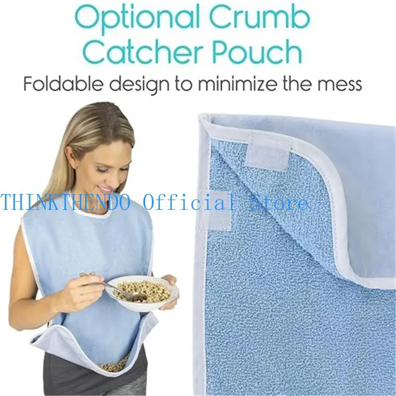 652F Reusable Washable Adult Apron With Crumb Catcher Eating Clothing Protectors for Elderly Large Size