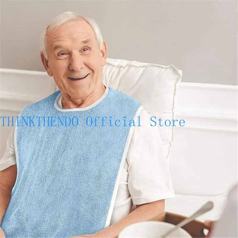 652F Reusable Washable Adult Apron With Crumb Catcher Eating Clothing Protectors for Elderly Large Size