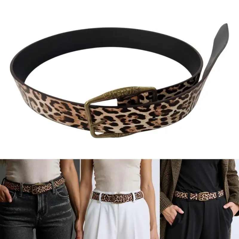 652F Leopard Pattern Belt Soft Comfortable Waist Belt Stylish Men Women Waistband for Casual or Business Attires