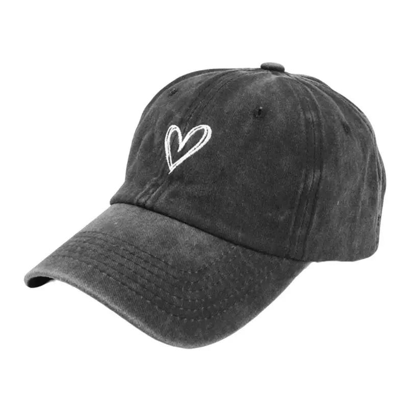 652F Distressed Baseball Hat for Girls Women Embroidery Heart Casual Hat for Sports Gym Mountain Camping Hat Outdoor Activity