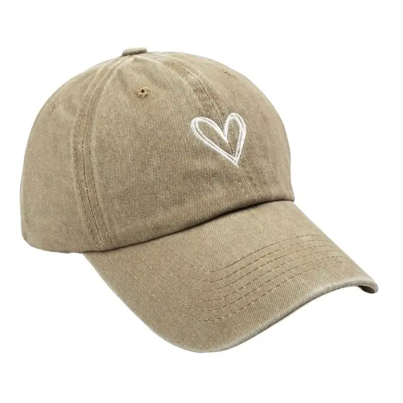 652F Distressed Baseball Hat for Girls Women Embroidery Heart Casual Hat for Sports Gym Mountain Camping Hat Outdoor Activity