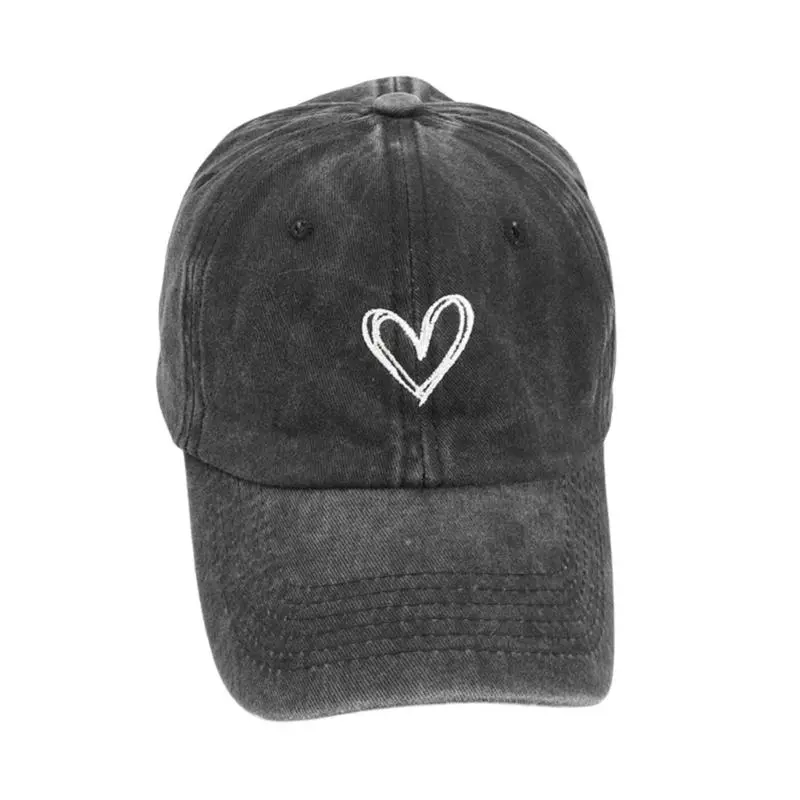 652F Distressed Baseball Hat for Girls Women Embroidery Heart Casual Hat for Sports Gym Mountain Camping Hat Outdoor Activity