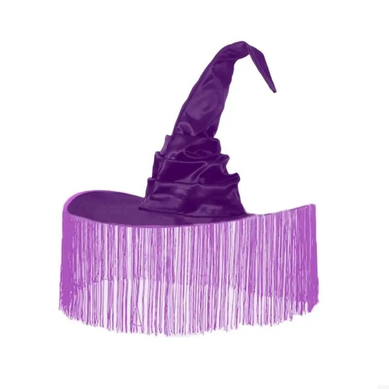 652F Black Witch Hat for Halloween Wide Brim Party Hat Women Witchcap Wizard Hat Carnival Costume Night Club Female Headdress