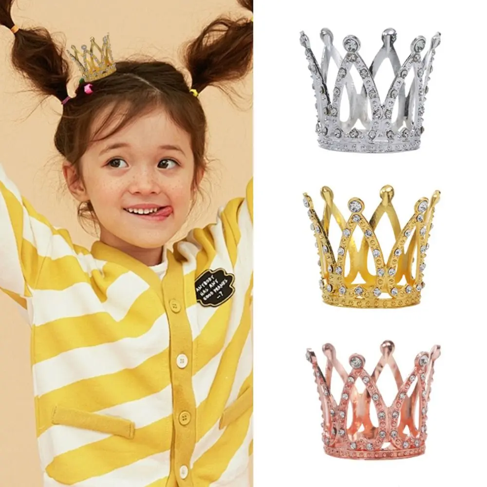 Princess Topper Metal Mini Crown Cake Topper Cute Romantic Crystal Rhinestone Tiara Heart DIY Cake Decoration Wedding