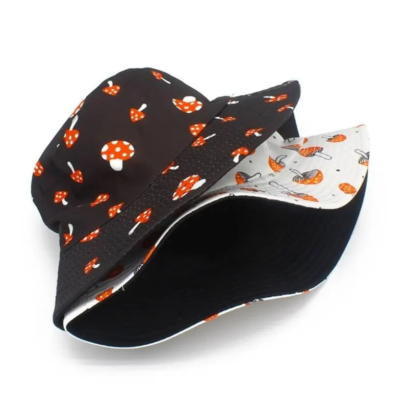 652F Fisherman Hat Bucket Hat for Girls Mushroom Reversible Casual Caps for Sports Gym Mountain Camping Hat Outdoor Sunshade