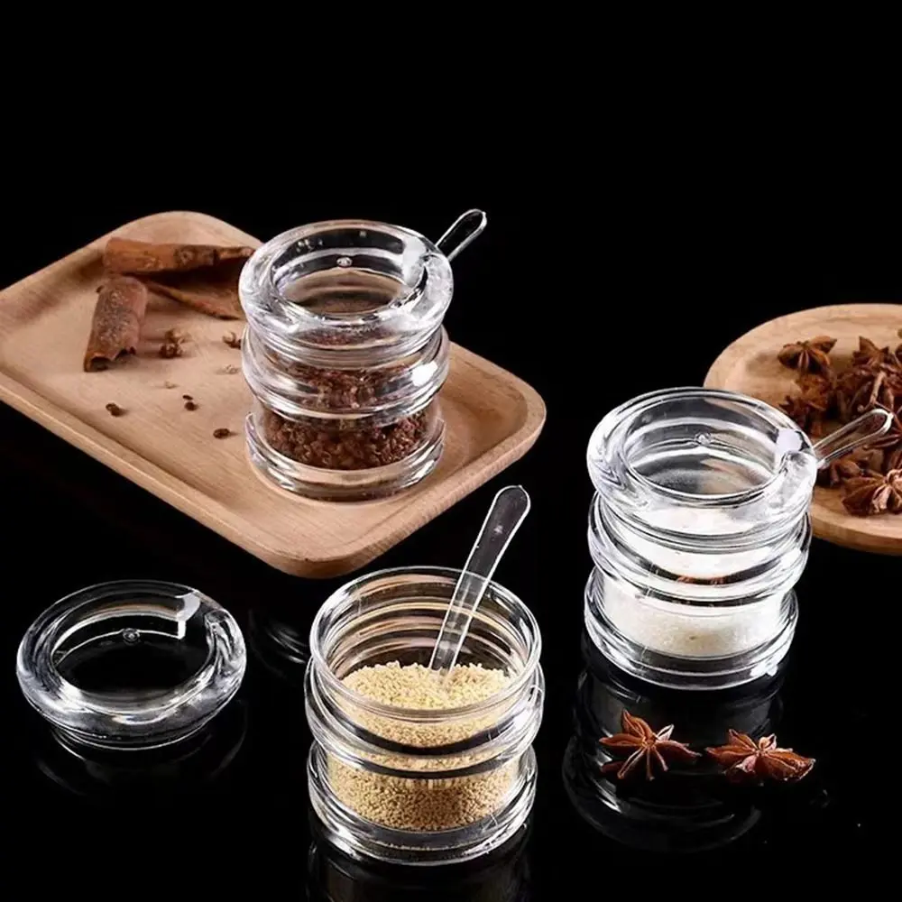 Multifunctional Transparent Acrylic Seasoning Jar Anti-slip with Spoon Bowl Sugar Dustproof Spice Box Home