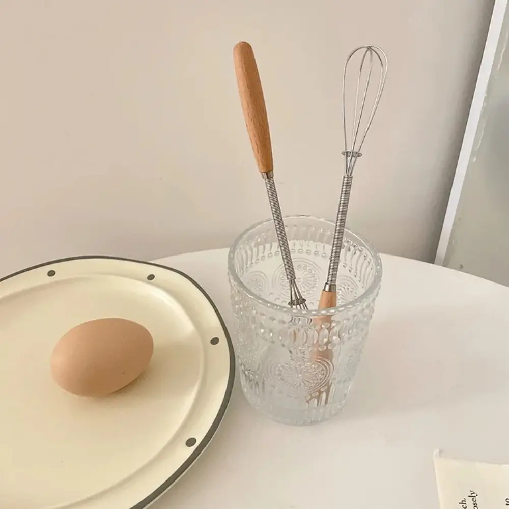 Kitchen Tools Multifunction Stainless Steel Egg Beater Useful Wooden Handle Hand Egg Beater Portable Mini Egg Whisk Cooking