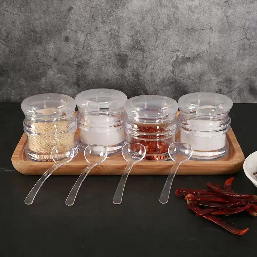 Multifunctional Transparent Acrylic Seasoning Jar Anti-slip with Spoon Bowl Sugar Dustproof Spice Box Home