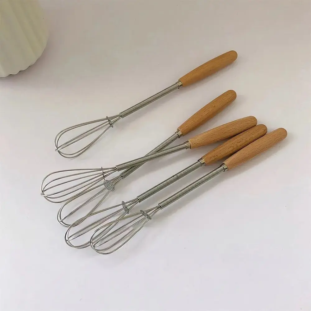 Kitchen Tools Multifunction Stainless Steel Egg Beater Useful Wooden Handle Hand Egg Beater Portable Mini Egg Whisk Cooking
