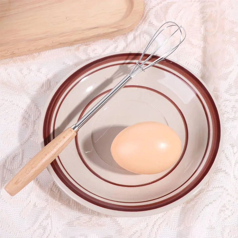 Kitchen Tools Multifunction Stainless Steel Egg Beater Useful Wooden Handle Hand Egg Beater Portable Mini Egg Whisk Cooking