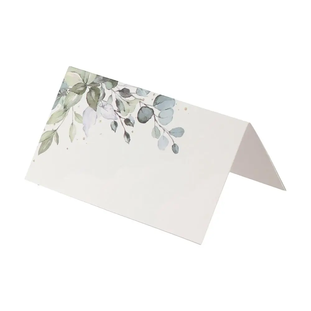 50pcs Blank Green Leaf Table Place Cards Printing Paper Tented Name Card Simplicity Gift Cards Birthday Gift