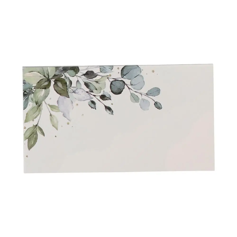50pcs Blank Green Leaf Table Place Cards Printing Paper Tented Name Card Simplicity Gift Cards Birthday Gift
