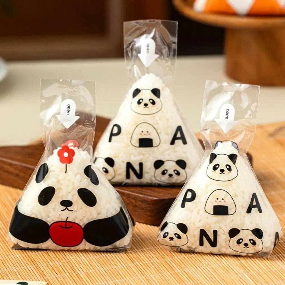100Pcs Disposable Triangle Rice Ball Packing Bag Cartoon Pattern Japanese Rice Ball Wrapper DIY Transparent Sushi Bag Kids