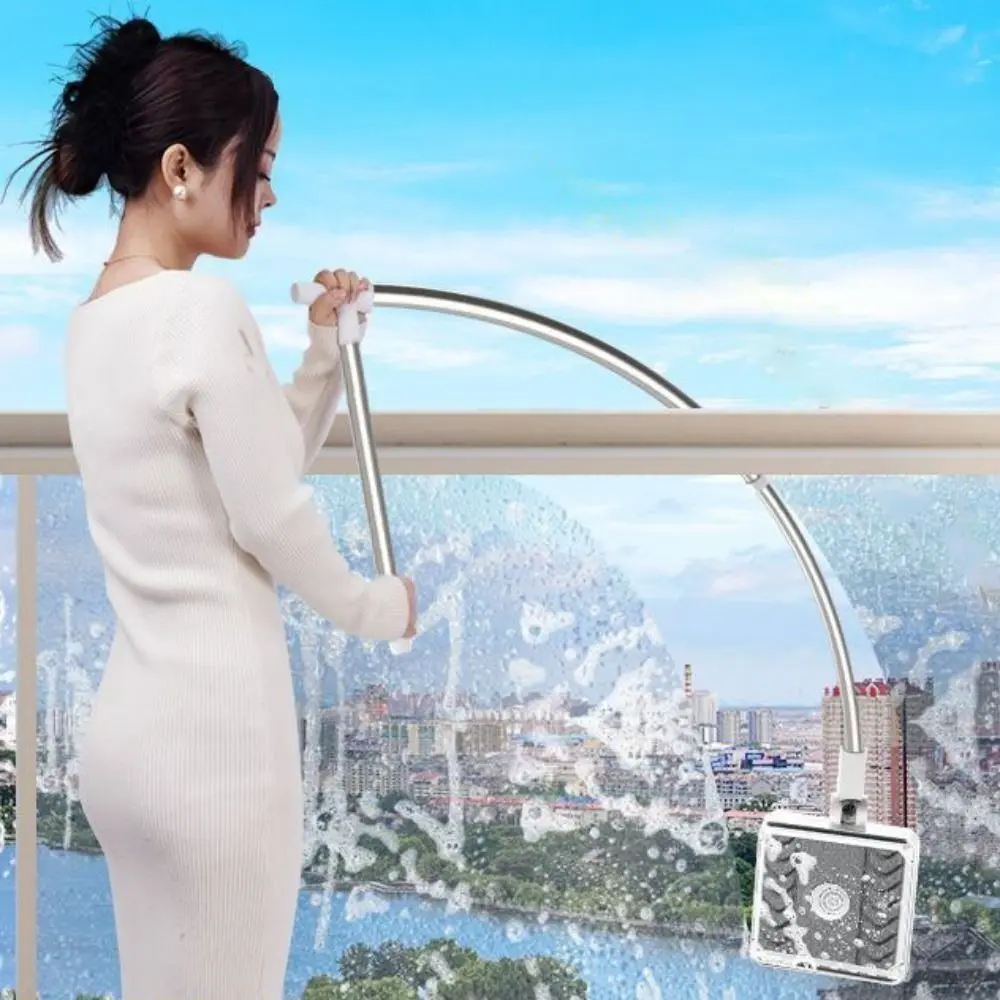 Stainless Steel and PP Windows Cleaning Tool Gray Stretchable High-rise Window Cleaner Arc Rod Flexible Cleaning