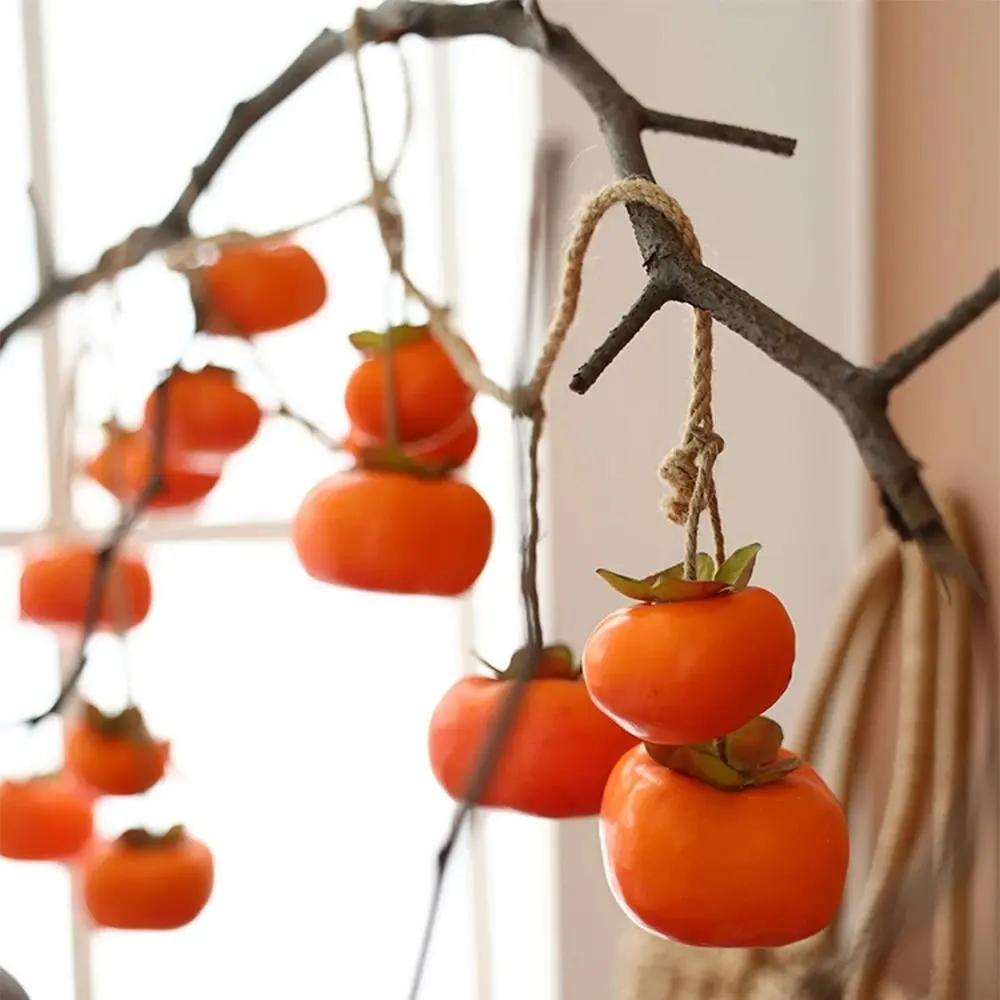 8 Fruit Simulation Persimmon Fruit Orange Lifelike Artificial Persimmon with Frost Fruit Wall Hanging Persimmon Pendant