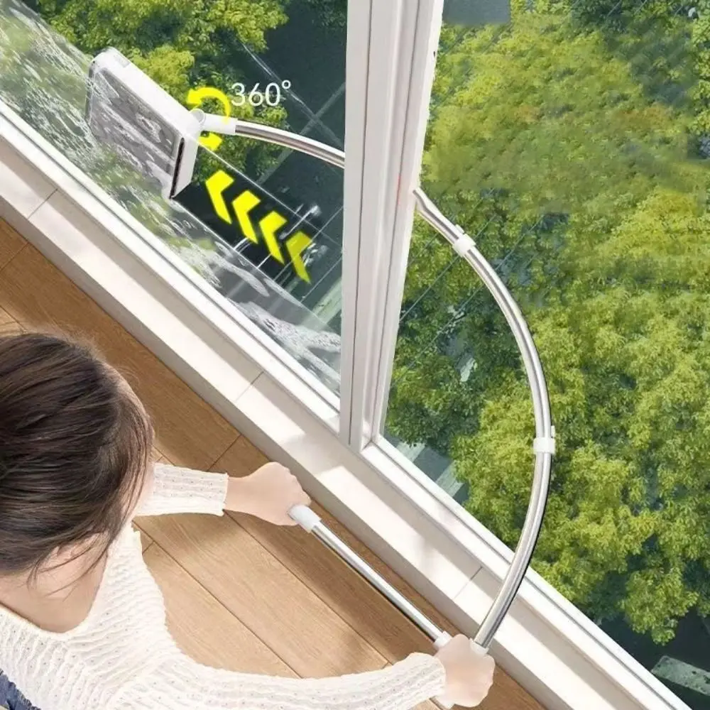 Stainless Steel and PP Windows Cleaning Tool Gray Stretchable High-rise Window Cleaner Arc Rod Flexible Cleaning