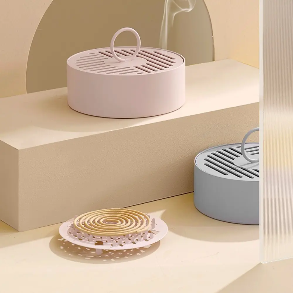 Rustproof Mosquito Coil Holder Heat Resistant Round Incense Burner Box with Handle with Lid Mosquito Incense Plate Indoor Use