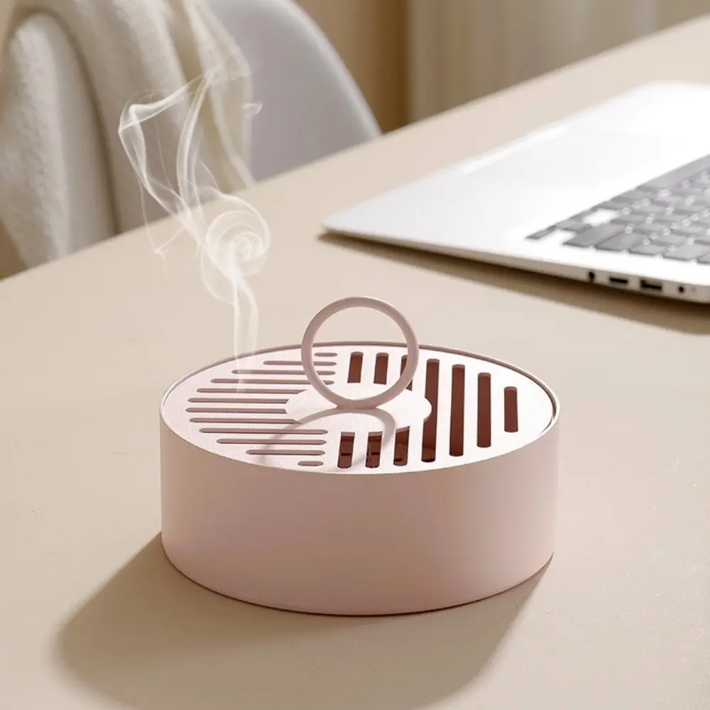 Rustproof Mosquito Coil Holder Heat Resistant Round Incense Burner Box with Handle with Lid Mosquito Incense Plate Indoor Use