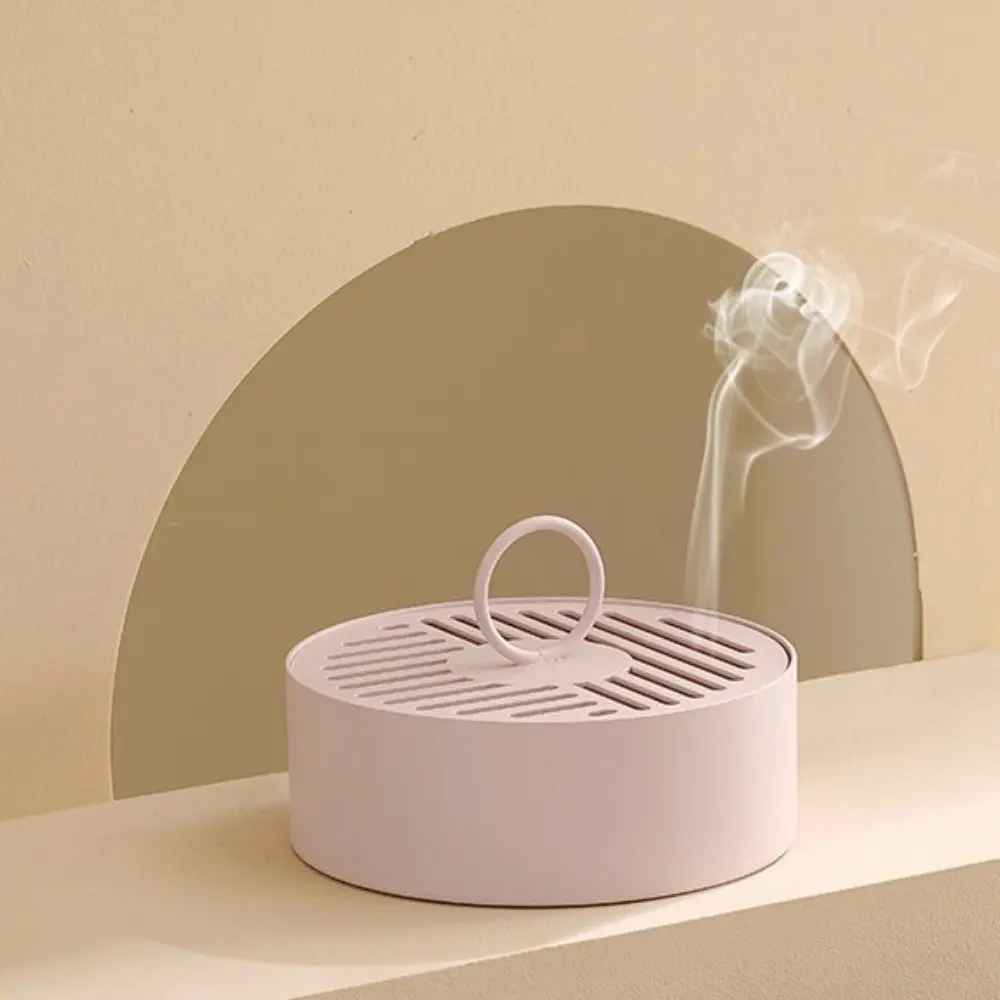 Rustproof Mosquito Coil Holder Heat Resistant Round Incense Burner Box with Handle with Lid Mosquito Incense Plate Indoor Use