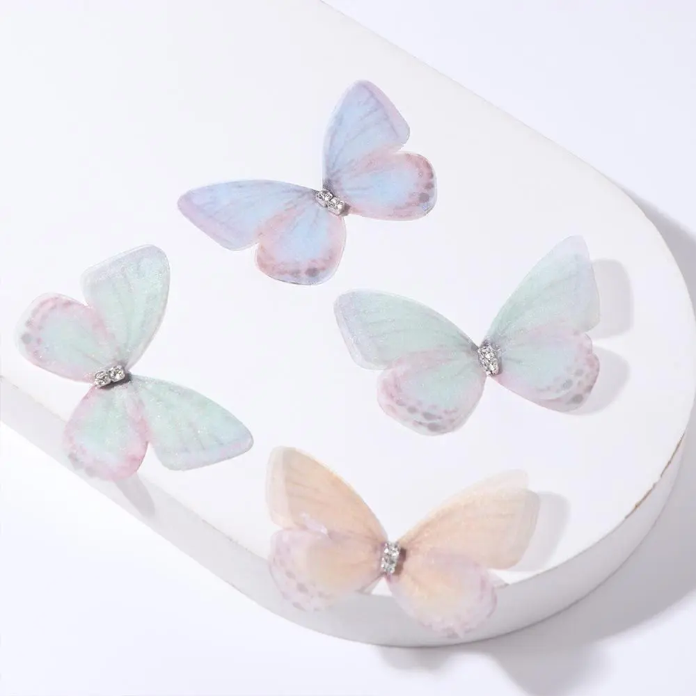 20PCS Rhinestone Gauze Butterfly Applique 3D Simulation Butterfly Mesh Butterfly Patches Dreamy DIY Material Cloth Applique