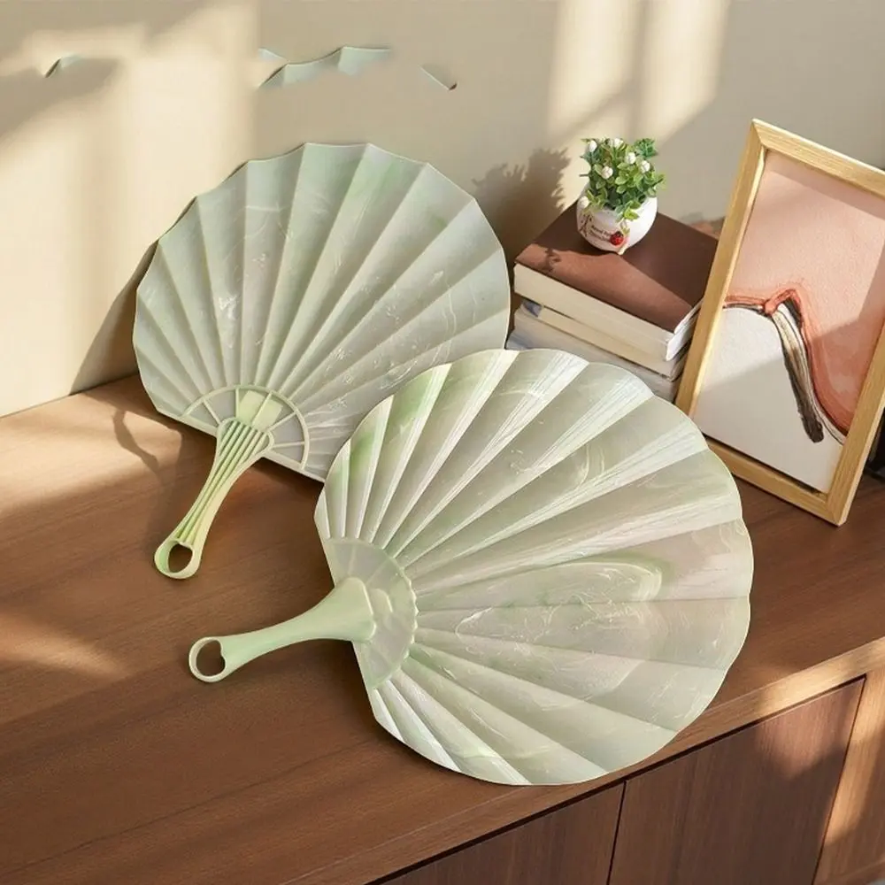 10pcs Creative Plastic Portable Shell Fan Gentle Wind Retro Chinese Style Fan Integrated Handheld Fan Traditional Festival