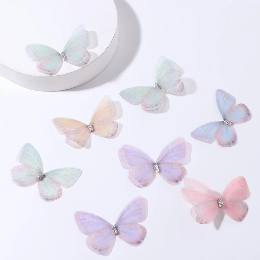 20PCS Rhinestone Gauze Butterfly Applique 3D Simulation Butterfly Mesh Butterfly Patches Dreamy DIY Material Cloth Applique
