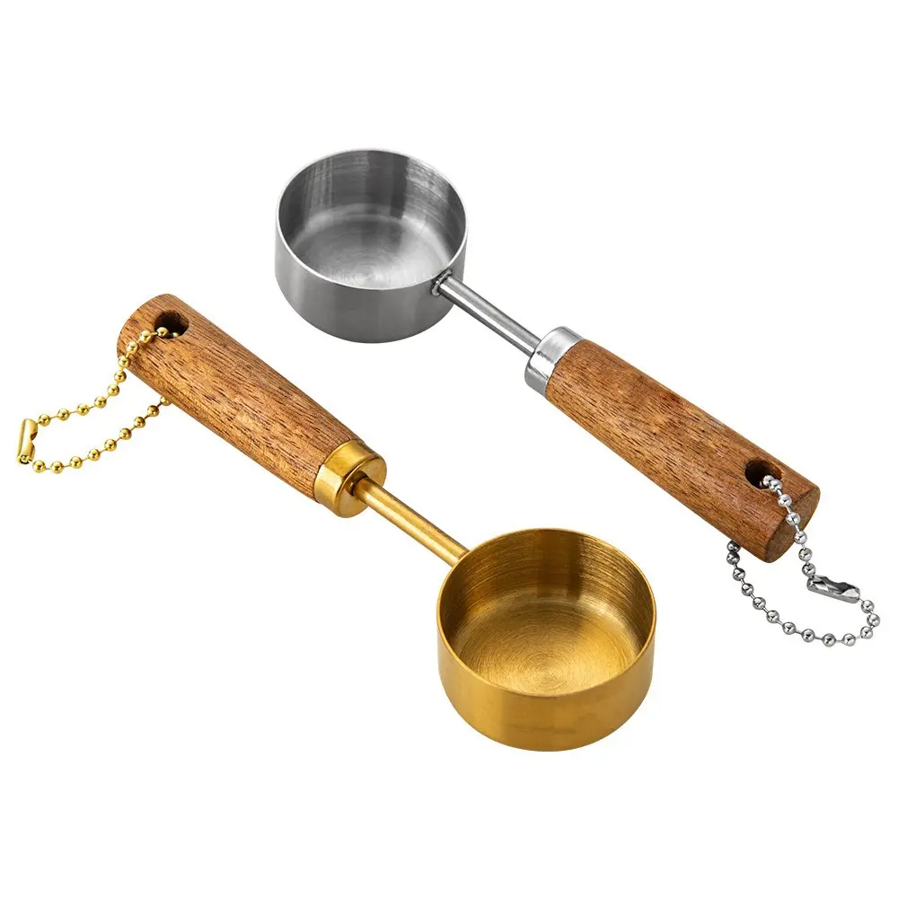 14ml Stainless Steel Measure Spoon Flat Bottom Hangable Measuring Cup with Wood Handle Rustproof Kitchen Measure Tools Coffee