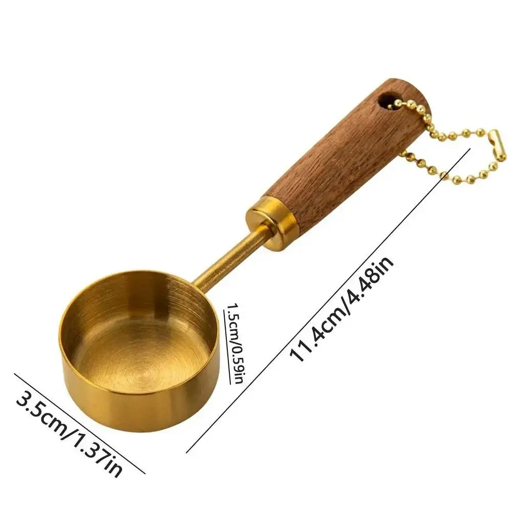 14ml Stainless Steel Measure Spoon Flat Bottom Hangable Measuring Cup with Wood Handle Rustproof Kitchen Measure Tools Coffee