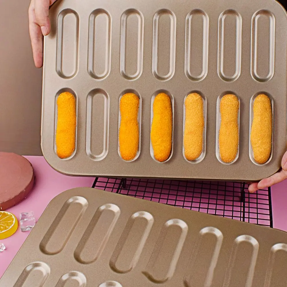 14 Cavity Ladyfinger Mould Smooth Surface Carbon Steel Biscuits Baking Tray No Odor Easy To Use Non-Stick Cake Mold Dessert