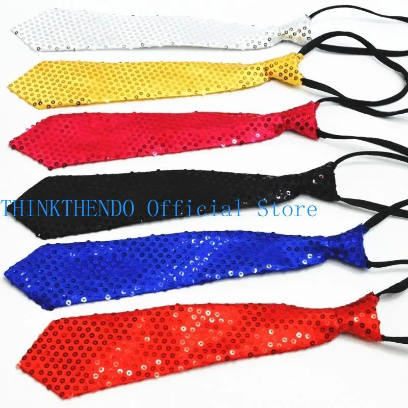 652F Mens Womens Fashion  Sequins Skinny Tie Adjustable Zipper Sparkly Necktie for Weddings Parties Costume Halloween