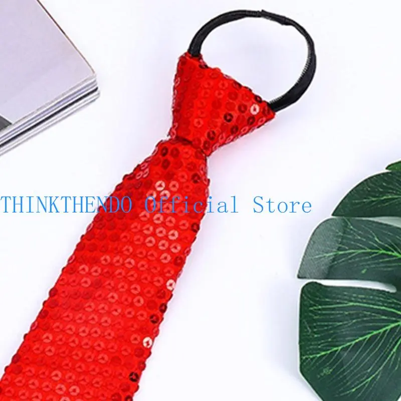 652F Mens Womens Fashion  Sequins Skinny Tie Adjustable Zipper Sparkly Necktie for Weddings Parties Costume Halloween