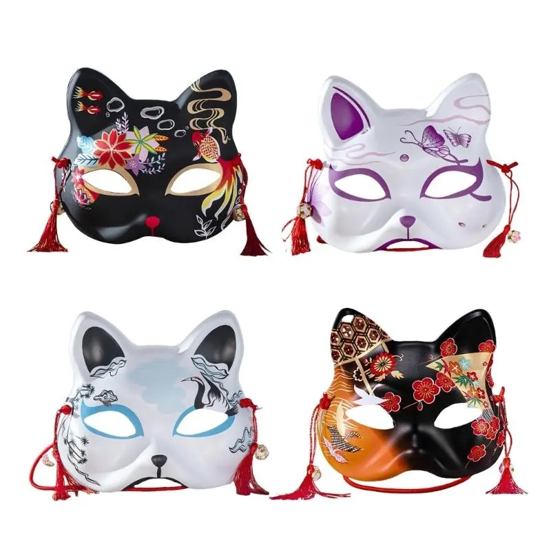 652F Hand Painted Foxes Mask Masquerade Decoration Mask for Women Men Halloween Foxes Animal Mask for Masquerade Dress up