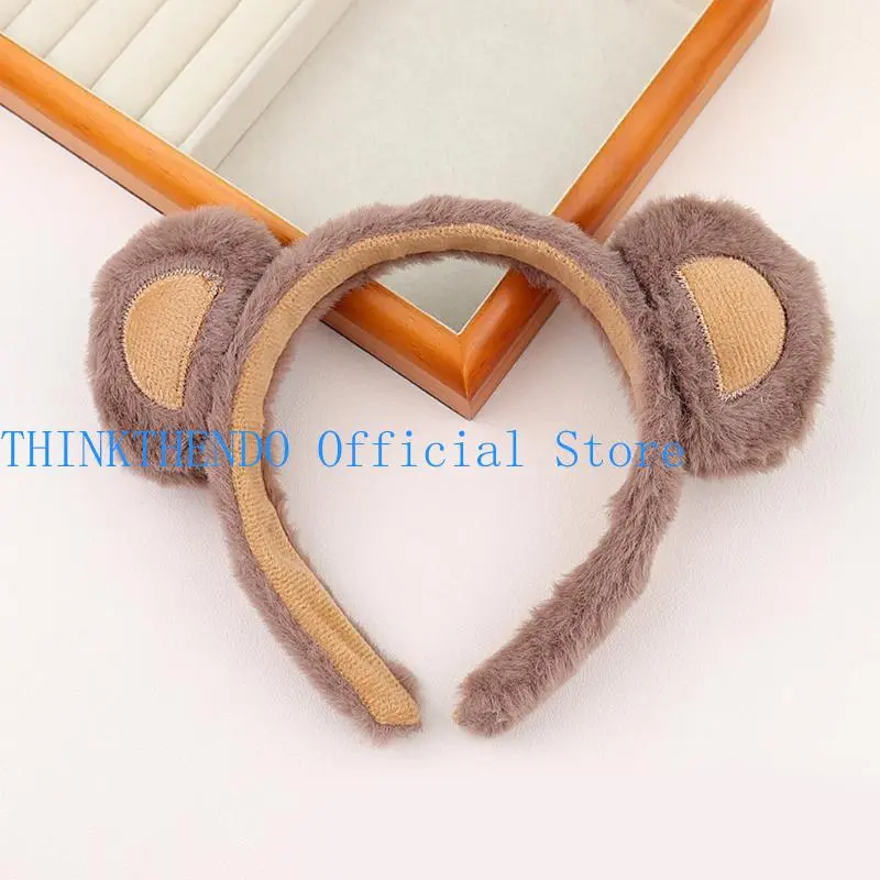 652F Bear Headbands Furry Plush Cartoon Headbands Hair Accessories for Girls and Womens Holiday Party Headwear