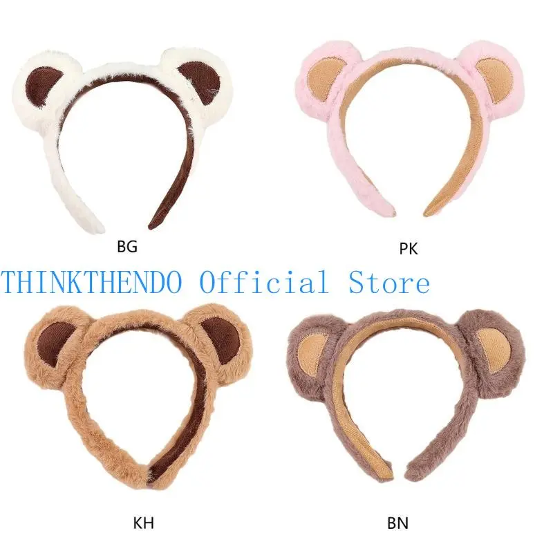 652F Bear Headbands Furry Plush Cartoon Headbands Hair Accessories for Girls and Womens Holiday Party Headwear