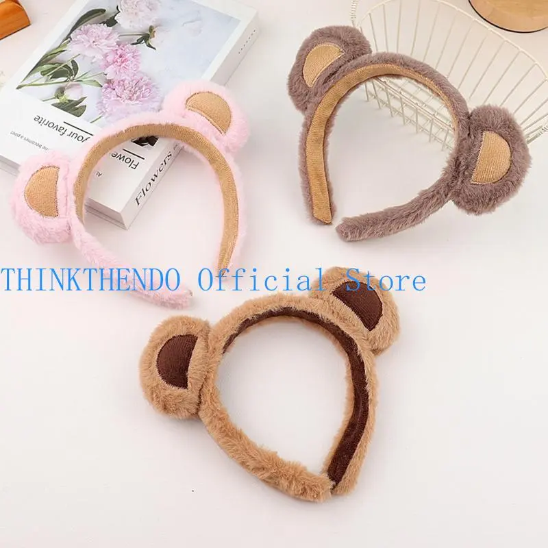 652F Bear Headbands Furry Plush Cartoon Headbands Hair Accessories for Girls and Womens Holiday Party Headwear