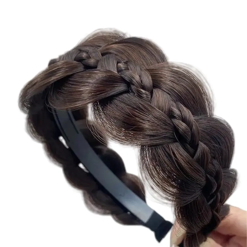 652F Realistic Synthetic Fiber Fishbone Braid Hairband Twist Braid Hairhoop Perfect For Busy Professional And Student