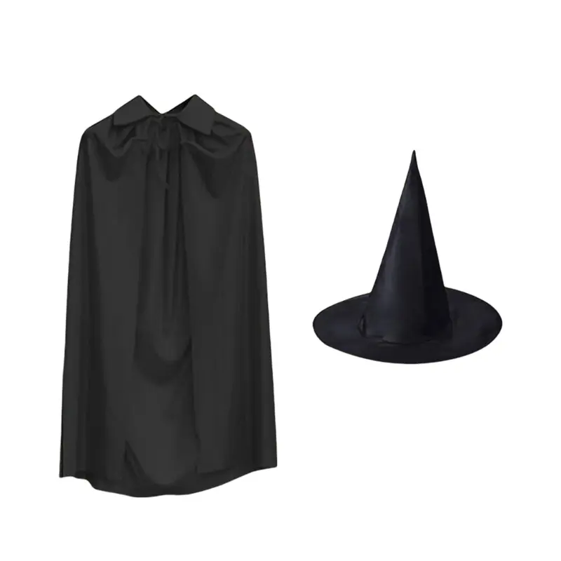 652F Witch Cloak Witch Hat Halloween Witch Costume, Witch Cape Costume Halloween Cloak for Kid Adult Halloween, Cosplay Party