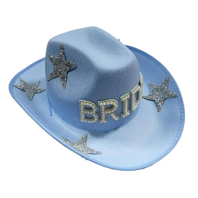652F Sparkling Cowboy Hats Heavy Crystal Rhinestones Hat Blue for Bachelorette Party Bride Hat for Actor Actress