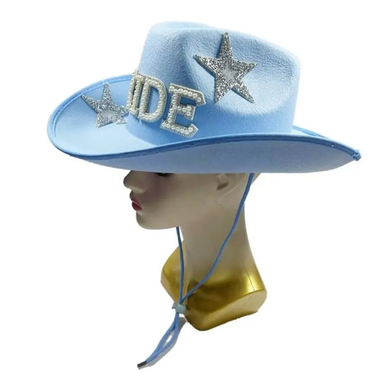 652F Sparkling Cowboy Hats Heavy Crystal Rhinestones Hat Blue for Bachelorette Party Bride Hat for Actor Actress