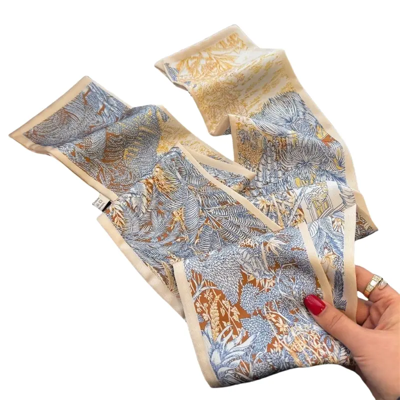 652F Flower Print Long Ribbon Scarf Fashion Headbands Neckwear For Ladies Stylish Hair Ribbon Decorative Accessories