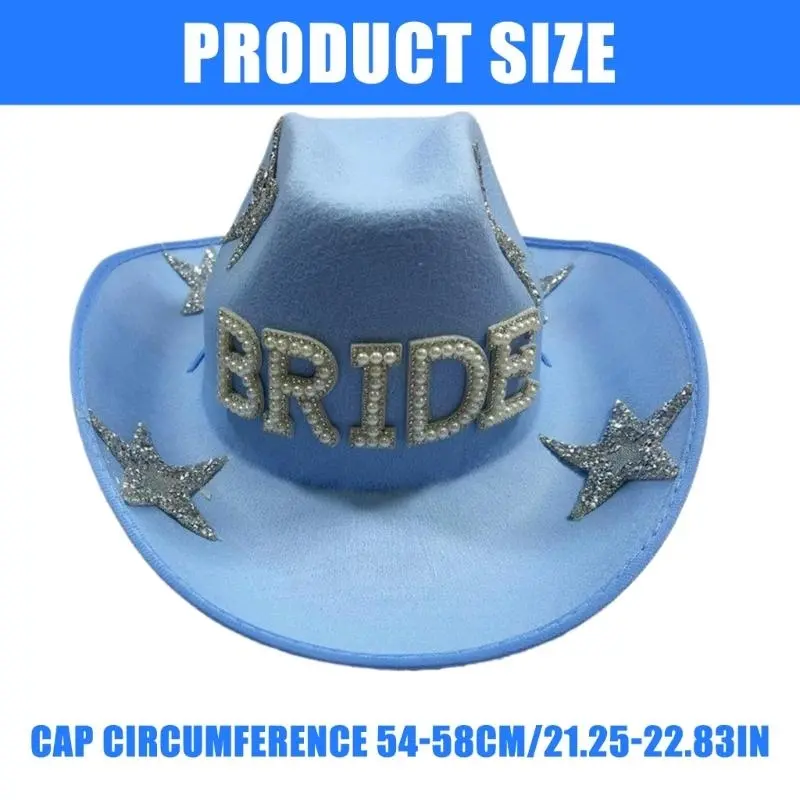 652F Sparkling Cowboy Hats Heavy Crystal Rhinestones Hat Blue for Bachelorette Party Bride Hat for Actor Actress
