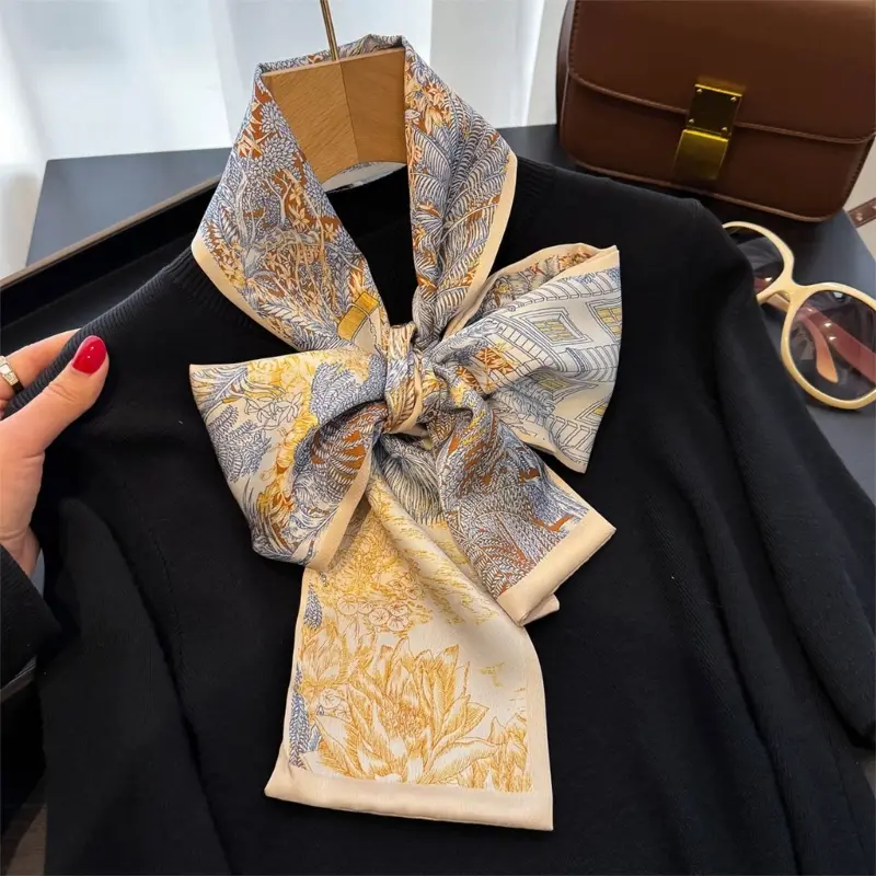652F Flower Print Long Ribbon Scarf Fashion Headbands Neckwear For Ladies Stylish Hair Ribbon Decorative Accessories