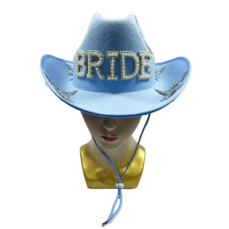 652F Sparkling Cowboy Hats Heavy Crystal Rhinestones Hat Blue for Bachelorette Party Bride Hat for Actor Actress