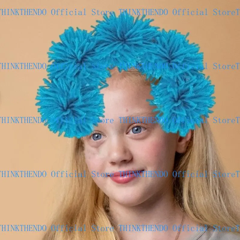 652F Furry Yarns Hairhoop for Family Gathering Birthday Party Pompoms Hairband Costume Hair Decoration for Formal and Casual